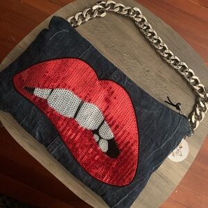 Denim Bitten Purse with a Chain Strap